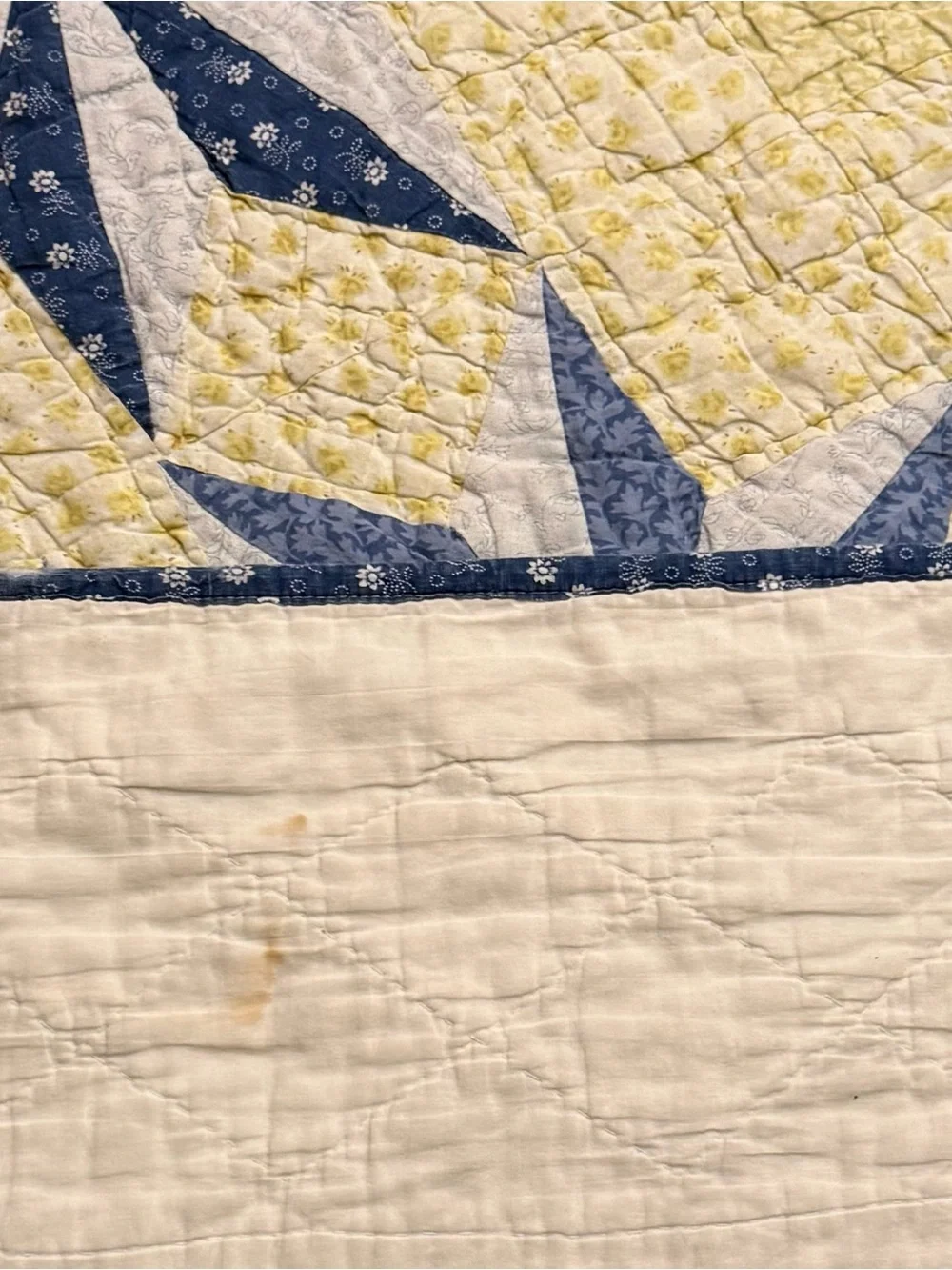 Vintage Handmade Star Patchwork Quilt in Blue and Green 84 x 98